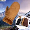 Gants sans doigts Hommes Femmes Faux Gants en cuir de peau de mouton Mitaines de fourrure chauffées Cuir suédé Hiver Extérieur Gants en cachemire épais et chaud G130 230826