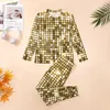 Vêtements de nuit pour hommes Pyjamas à imprimé métallisé doré Printemps 2 pièces Dot Glitter Sparkles Ensembles de pyjama de mode Manches longues Sommeil Graphique Costume à la maison