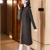 Casual Dresses Elegant Contrasting Color Ironing Diamond Bottom Dress For Women 2023 Autumn Long Sleeve Turtlenecks Knitted Knee-length