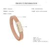 Bangle 2023 Charm Men Jewelry Classic Genuine Leather Bracelet For Stainless Steel Magnetic Clasp Punk Style Homme Bangles Gifts