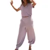 Set attivi Abbigliamento casual da donna 2 pezzi Abito estivo Manica corta Colletto con risvolto Maglia Crop Top e pantaloni Set per tute da yoga