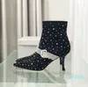 Najwyższej jakości kryształowe kryształowe buty kostki wskazane palce szpilki obcasy designerskie skórzane botki sukienka wieczorowe buty fabryczne rozmiar 34-4