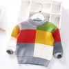 Pullover Autumn Winter Baby Boys Sweater Girl Children Knitted Clothes Kids Pullover Jumper Toddler Sweater Plaid Color Matching 230826