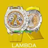 APS Factory Watches APSF AET Lambda 44 mm saffierkristal chronograaf automatisch A3126 uurwerk herenhorloge gele wijzerplaat rubberen band herenhorloges