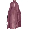 Vêtements ethniques 3 couches de mousseline de soie Abaya Kimono Summer Kaftan Robe Turquie Musulman Hijab Robe Ramadan Ouvert Abayas pour femmes Dubaï Islamique