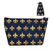 Borse per cosmetici Royal Gold Blue Grunge Fleur De Lis Borsa da toilette Donna Fiore di giglio Organizzatore per trucco Scatola per kit Dopp per la conservazione della bellezza delle signore