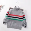 Pullover Boys Turtleeck Sweater Zimowe bawełniane dziewczęta w paski dzianiny Swetry 4-10 Yeear Kids Sweter Baby Boys Base Base Tops 230826