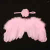 Kläder sätter babypografi Set Born Angel Feather Wing Flower Hair Band