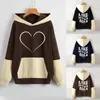 Hoodies femininos kpop moda coreana com capuz para mulheres amor frente e costas moletom casual túnica topo manga longa com bolsos