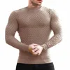 Herrenpullover Tech Shirts Herren Langarm Slim Rundhalspullover Jacquard Small Square Gestrickte Sweat Tops Herren