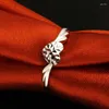 Cluster Rings Pure Platinum 950 Ring Diamond-Facet Angel Wing Loving Heart Women's US Storlek 5-9 Justerbar