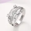 Anneaux de mariage CAOSHI à la mode couleur argent bague de doigt bandes de fête féminine brillant accessoires de zircone cubique pour l'engagement