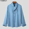 Men's Dress Shirts INCERUN Tops 2023 Korean Style Mens Silk Drape Necktie Casual Well Fitting Solid Allmatch Sleeved Blouse S5XL 230826