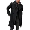 Men's Trench Coats Solid Color Windbreaker Stylish Double-breasted Long Coat Slim Fit Lapel With Pockets Belt For Autumn/winter