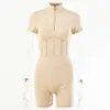 Kvinnors jumpsuits Rompers Beachapche Spring Autumn Fashion Khaki Kort ärm O Neck Romper High midja dragkedja Sexig Skinny PlaySuit Ladies 230826