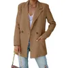 Women's Suits Solid Color V Neck Lapel Double Kuckle Lohas Time Style Coat Casual Version Type Suit Jacket Puffy Vests