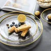 Piatti Piatti Luxury Gold Intarsio Vetro Piatto piano Insalatiera Servire Torta Snack Piatto Dessert 230826