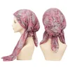 Beanie/Skull Caps Geebro Womens Muslim Hijab Leaves Flower Print Hat Turban Cap Cover Scarf Wrap Pre-Tied Headwear Stretch Bandana 230826