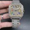 الساعات الماس المثلجة للرجال 2 تون ذهبية العلبة قوس قزح الرومانية مقياس Gole Face Baguette Stones New Trend Hip-Hop Watch Watches Automatic Movement