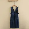 Plus Size Dresses 2023 Autumn Clothes Women Dress Loose Drawstring Waist Casual Blcok Color Denim Sundress Curve S6 5653