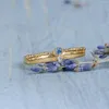 クラスターリングの絶妙な金メッキの青い青色のクリスタルリングブライダルウェディングローズジルコンエンゲージメントファインジュエリーギフト