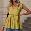 Camisoles & Tanks Womens Tank Tops V Neck Ruffle Sleeve Pleated Peplum Shirts Summer