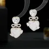 Boucles d'oreilles pendantes rose coeur d'amour S925 argent aiguille déclaration boucles d'oreilles nœud papillon boucles d'oreilles de marque de tempérament coréen bijoux avec pierre CZ