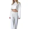 Kvinnors sömnkläder Fashion Home Pyjama sätter White Simple Satin Silk 2st Dams Pullover Long Sleeve Tops Trousers Passar Autumn