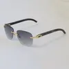 Wholesale Selling Classics Rimless Rimless Original White inside Black Buffalo horn Sunglasses Women Men 18K Gold UV400 Lens Sun Glasses Male and Female Frame