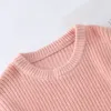 Pullover spädbarn småbarn blus baby flicka pojke solid stickad tröja pullover sweatshirt varm crewneck långärmad toppar höst vinterkläder 230826