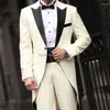 Men's Suits 2 Piece Men Tail Coat For Wedding With Beige Pants Custom Man Fashion Groom Tuxedo Black Peaked Lapel Costume Jacket