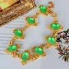 Choker Vintage Statement Green Stone Flower Necklace For Women Jewelry Runway Party T Show Fancy Trendy Boho INS Japan Korea