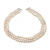 Choker Habitoo Casual 3 Strand Natural White 7-8mm Near Round Freshwater Pearl Necklace For Women Fashion Jewelry Party Wedding