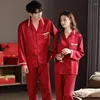 Women's Sleepwear Spring And Autumn Silk Home Clothes Soft Satin Couple Sexy Pajama Sets Comfort Button Pijamas
