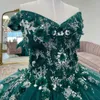 Vestido De fiesta De princesa brillante, verde negruzco, cuello en V, vestido para quinceañeras, apliques De flores 3, cuentas, fiesta De cumpleaños, Vestidos dulces De 15 anos