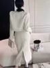 Tweedelige jurk Franse vintage kleine geur Tweed tweedelige sets Damesoutfits Hoge kwaliteit jas met franjes Lange rok 2-delige pakken 230827