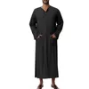 Etniska kläder Mens Muslim Arabia Casual Long Sleeve Pocket Loose Robe Shirt Män passar Titta på svit för Pinstripe 3 Piece