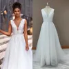 Lace V Neck Wedding Dresses Appliqued Country Western Bridal Gowns Sweep Train Tulle Vestido de Novia Custom Made