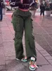 女性用パンツカプリスアーミーグリーンカーゴパンツバギージーンズ女性ファッションストリートウェアポケットストレートハイウエストヴィンテージデニムズボンオールズ230826