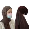 Etniska kläder Svart Instant Hijabs Kvinnors motorhuv med Chiffon Shawl -knappar Lätt att bära masker hatt