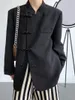 女性のスーツレトロな中国スタイルのボタンスタンド女性のためのカラースーツジャケット-2023秋の長袖デザインセンセーションスラップアップブレザー。