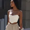 Kvinnors tankar Bolopi Rand Corset Crop Top 2023 Summer Women Fashion in White Rave Tees Y2k Outfits Solid Patchwork Club Streetwear