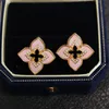 Hoop Huggie 18K Gold Over Solid Sterling Silver Pink Mother of Pearl White Shell Petals Clover Flower Stud Earrings C11B2S26226 230826