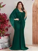 Green Mother Of The Bride Dresses Beads Appliqued Evening Long Sleeves Side Split Ruched Satin Tail Formal Mother's Wear Plus Size Wedding Guest Dress Prom 403