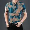 Chemises habillées pour hommes Summer Luxury Gilded Print Casual Business Hommes Soft Slim Slim Beach Shirt Séchage rapide Hawaiian Tops Revers Undershirt Homme 230826