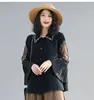 Sexy Summer Fashion Oversized Solid Color Pearls Beading Long Flare Sleeve Pleated Blouse Tops Women Loose High Stretchy Shirts 20228d