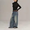 Damenjeans Vintage gewaschene hellblaue Jeans mit weitem Bein geschlechtslose Männer und Frauen des gleichen Absatzes lockere Schlepphose 2023 Frühling 230826