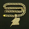 Hip Hop Men Rapper Diamond Pendant Gold Necklace Shiny Lightning No.7 Pendant Micro-Inset Zircon Jewelry Night Club Accessory Sweater Collarben Cuban Chain 1801