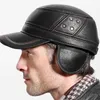 Ball Caps Cowskin Genuine Leather Baseball Men Warm Earflap Hat Cowhide Cap Cow Flat Top Snapback Adjustable B-7222