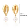 Dingle örhängen bohemisk cowrie metall Sea Shell Drop Earring For Women Statement Conch Tassel Eardrop Summer Beach Gold Color Jewelry